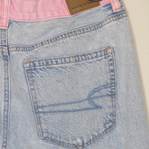 American Eagle Women's High Rise Pink Waistband Destruct Mom Jeans Size 6 B1-01 - Picture 11 of 16